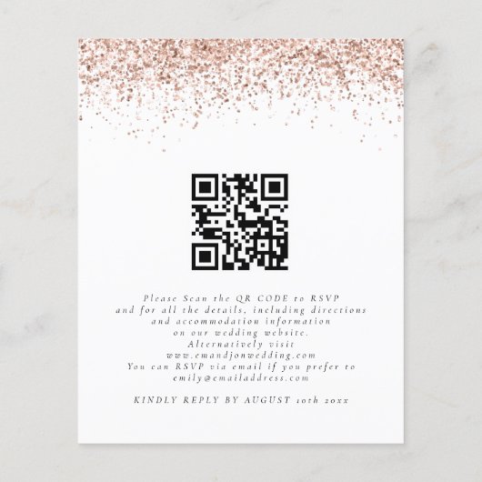Papier Rose Budget Parties scintillant or QR Code Mariage (Dos)