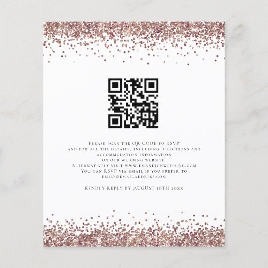 Papier Rose Budget Parties scintillant or QR Code Mariage (Dos)