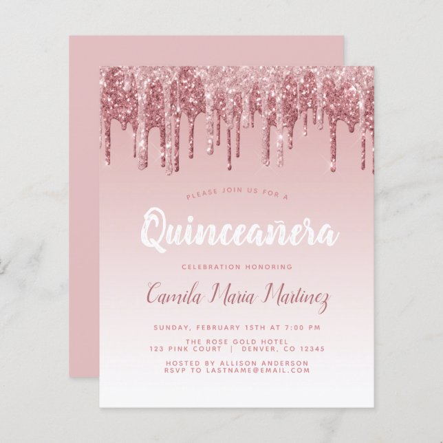 Papier Rose Budget Parties scintillant or Quinceanera Cél (Devant / Derrière)