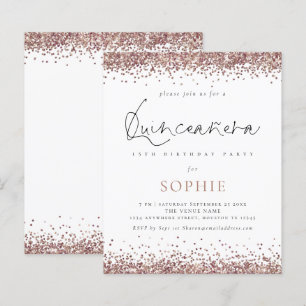 Papier Rose Budget Parties scintillant or Quinceanera Inv
