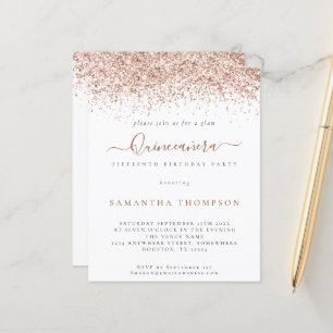 Papier Rose Budget Parties scintillant or Quinceañera Inv