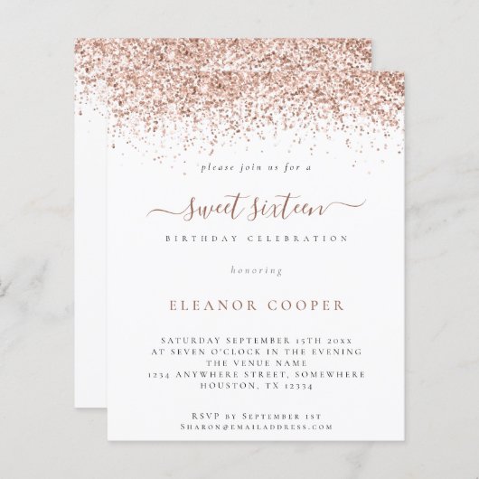 Papier Rose Budget Parties scintillant or Sweet 16 Glam I (Devant / Derrière)