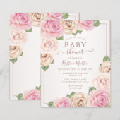Papier Rose budgétaire Aquarelle Floral Baby shower Invit (Devant / Derrière)