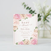 Papier Rose budgétaire Aquarelle Floral Baby shower Invit (Debout devant)