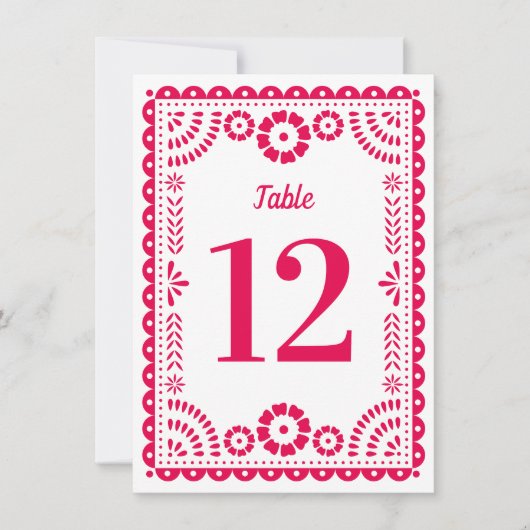 Papier rose chaud Picado Mariage Numéro de table (Devant)