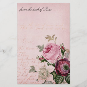 Papier rose de papeterie de lettre de fleur de cru