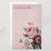 Papier rose de papeterie de lettre de fleur de cru (Devant / Derrière)