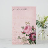 Papier rose de papeterie de lettre de fleur de cru (Debout devant)