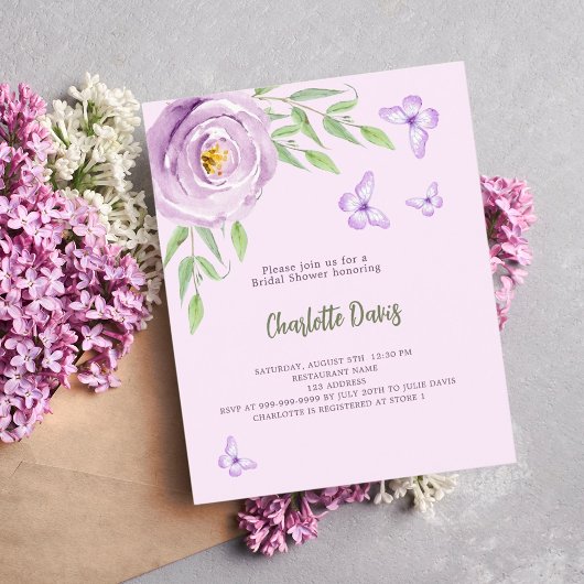 Papier Rose de papillons violet Douche nuptiale invitatio