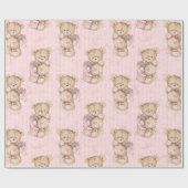 Papier rose d'enveloppe de cadeau d'ours de bébé (Plat)