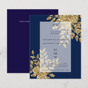 Papier Rose d'or bleu marine Invitations de mariage métal
