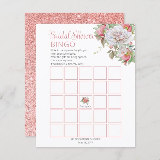 Papier Rose doux |Fête des mariées Florale Rose blanche (Devant / Derrière)