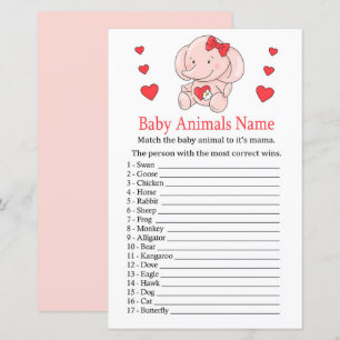 Papier Rose éléphant Bébé Animaux Nom Jeu