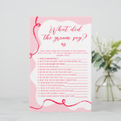 Papier Rose et rouge rétro Qu'a dit le marié jeu (Debout devant)