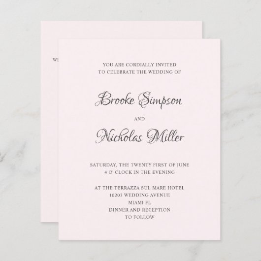 Papier Rose | FAIBLE COÛT Simple Élégant Mariage minimal (Devant / Derrière)