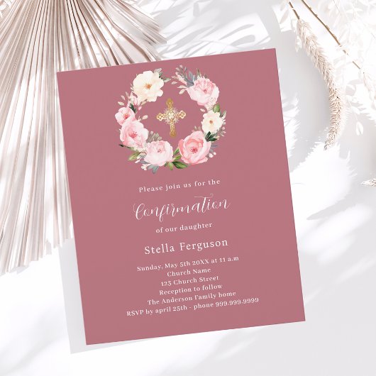 Papier Rose fleurs roses wreath Confirmation d'invitation