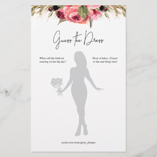 Papier Rose Floral Devinez la Fête des mariées robe jeu (Devant)