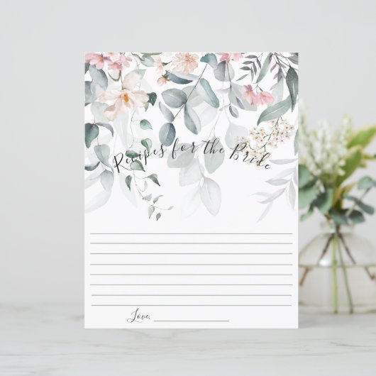 Papier Rose Floral Greenery Bride Recette (Debout devant)