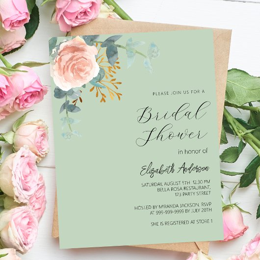 Papier Rose floral sauge vert nuptiale invitation à la do