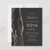 Papier Rose Gold Agate Noir Budget 50e Anniversaire (Devant)