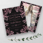 Papier Rose Gold Black Floral SURPRISE Sweet 16 Invitatio<br><div class="desc">Elégant Sweet sixteen Anniversaire modèle d'invitation à la fête avec motif Floral or Rose,  personnalisé Photo & script de typographie moderne.</div>