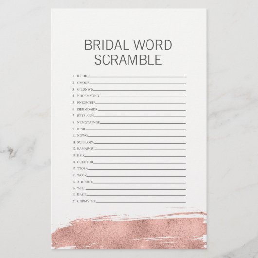 Papier Rose Gold Brushstroke Brid Word Scramble Jeu (Devant)