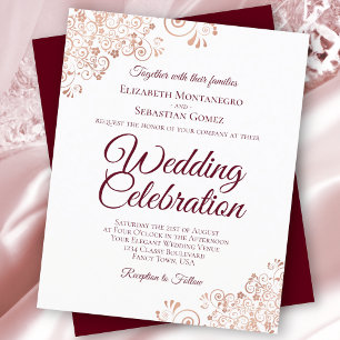 Papier Rose Gold & Burgundy BUDGET Mariage Invitation