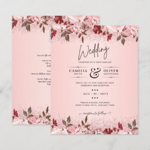 Papier Rose Gold Burgundy Rose Floral Mariage Invite
