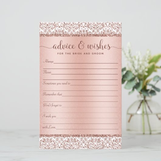 Papier Rose Gold Elégant Mariage Conseils Vœux  (Debout devant)