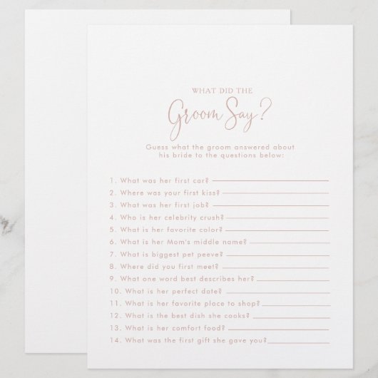 Papier Rose Gold Fête des mariées Qu'a dit Groom (Devant / Derrière)