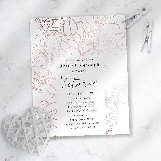 Papier Rose Gold Foil Line Art Floral Fête des mariées In