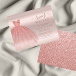 Papier Rose Gold Glam Sweet 16 Modern Script Invitation<br><div class="desc">Une jolie invitation douce,  moderne et chic de 16 ans avec robe en or rose et éclaboussures de parties scintillant contre arrière - plan rose sombre et blush. Ajoutez facilement les détails de l'anniversaire en cliquant sur le bouton "Personnaliser"</div>