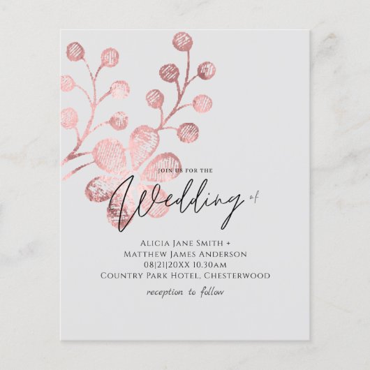 Papier Rose Gold Grey Botanical Wedding Invitations (Devant)