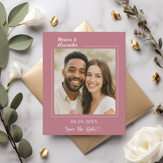 Papier Rose gold ivory photo wedding Save the Date card