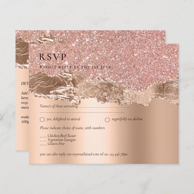 Papier Rose Gold Moderne Glamor Mariage Invitation (Devant / Derrière)