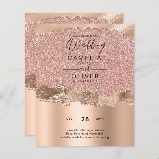 Papier Rose Gold Moderne Glamor Mariage Invitation (Devant / Derrière)