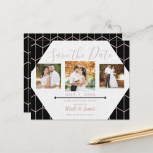 Papier Rose Gold Noir Hexagone Géométrique Save the Date