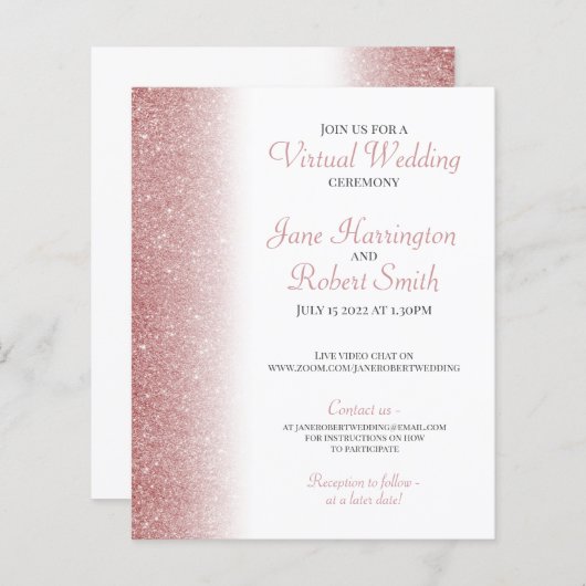 Papier Rose Gold Parties scintillant Mariage virtuel Invi (Devant / Derrière)