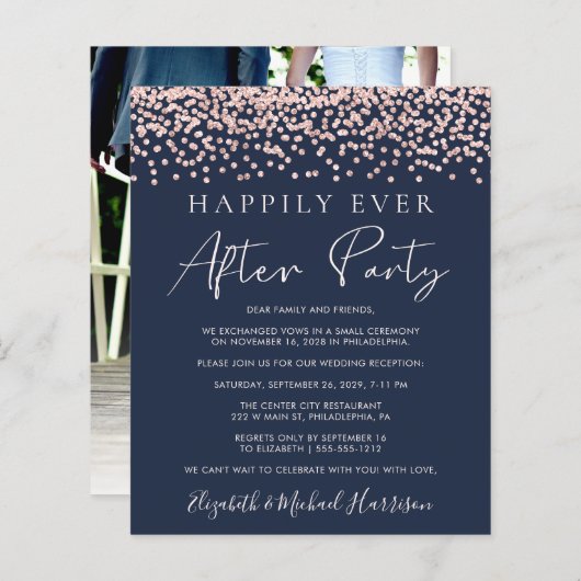 Papier Rose Gold Parties scintillant Photo Blue Réception (Devant / Derrière)
