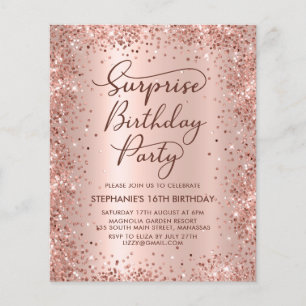 Papier Rose Gold Shhh Surprise Sweet 16 Anniversaire Invi