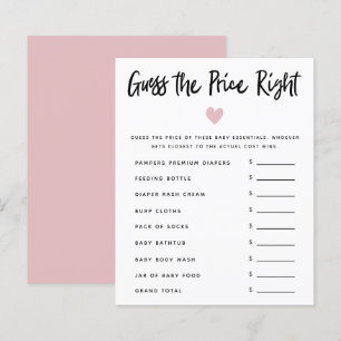 Papier Rose Heart Girl Baby shower Devinez Le Prix Juste