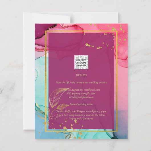 Papier ROSE intense Turquoise OR OR MARIAGE Encre d'alcoo (Dos)