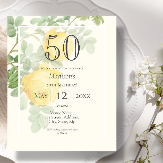 Papier Rose jaune 50e budget Invitation d'anniversaire