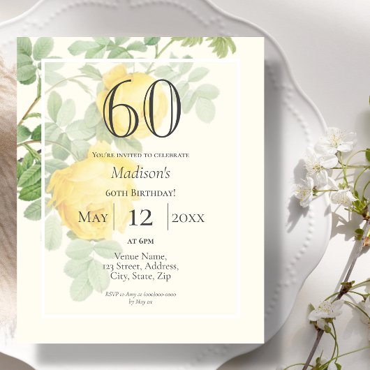 Papier Rose jaune 60e budget Invitation d'anniversaire