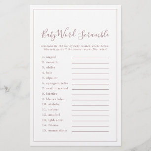 Papier Rose minimaliste Gold Bébé Mot Jeu