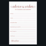 Papier Rose moderne Gold LGBTQ Mariage Conseils et souhai<br><div class="desc">Ces feuilles d'or et de blanc roses, modernes, minimes, écriture manuscrite LGBTQ Conseils & Voisins sont parfaites pour avoir à votre douche nuptiale, dîner de répétition ou mariage pour les invités à remplir pour le couple heureux. Les gens vont adorer avoir les invites - ils rendent si facile de laisser...</div>