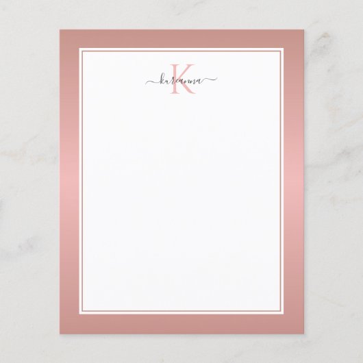Papier Rose moderne Gold Monogramme Chic Girl Note Card (Devant)