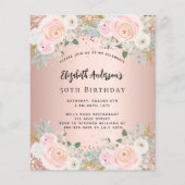 Papier Rose or blanc fleurons budget anniversaire invitat (Devant)