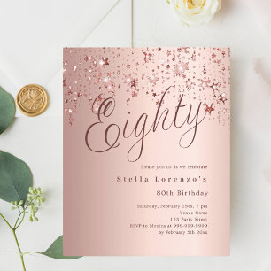 Papier Rose or étoiles budget 80e anniversaire invitation