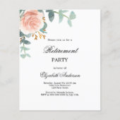 Papier Rose or fleuri de retraite invitation (Devant)